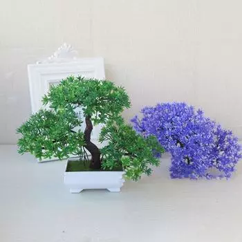 Легкое обслуживание искусственный цветок мини бонсай пластиковое растение хорошее оранжевый