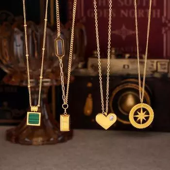 Легкое роскошное атмосферное геометрическое квадратное полое кольцо с октаграммой, цепочка на ключицу из титановой стали с покрытием из 18-каратного золота, женское ожерелье