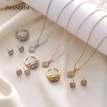 Легкое роскошное бриллиантовое геометрическое ожерелье, кольцо, серьги, комплект из 3 предметов, стильный простой универсальный комплект ожерелий