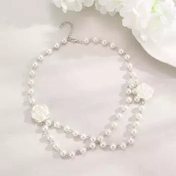 Легкое роскошное классическое жемчужное ожерелье с цветком камелии для женщин и девочек, двухслойное ожерелье, цепочка для свитера Advanced Sense, подарки