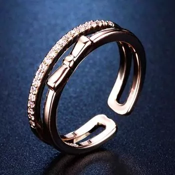 Легкое роскошное кольцо-бантик из циркона для женщин, креативный простой дизайн, открытое кольцо, изысканное универсальное ювелирное изделие Opening adjustable розового золота