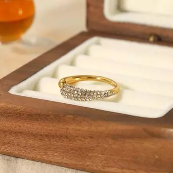 Легкое роскошное кольцо из 18-каратного золота, нержавеющей стали, бриллиантовое открытое кольцо, нишевое высококачественное кольцо из титановой стали для женщин