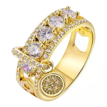 Легкое роскошное кольцо с полным бриллиантом и полым диском для женщин, модное и цирконовое кольцо ручной работы 12 золотой