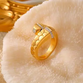 Легкое роскошное креативное кольцо с инкрустацией из камня и стразами, титановое стальное покрытие, 18-каратное настоящее золото, геометрическое открывающееся кольцо