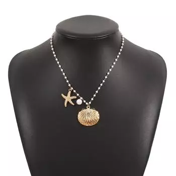 Легкое роскошное металлическое ожерелье для женщин с морским элементом, гребешком, морской звездой, жемчужной цепочкой на ключицу, винтажные ювелирные аксессуары в стиле OL золотой