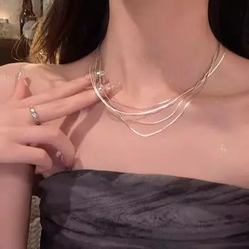 Легкое роскошное многослойное ожерелье Galaxy Sparkle - высококачественные украшения для ключицы для женщин X1535 серебряный