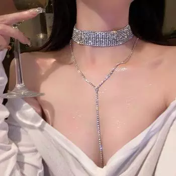 Легкое роскошное нишевое ожерелье с кисточками и бриллиантами, женское колье, чувственная цепочка на ключицу, цепочка на шею