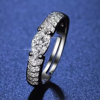 Легкое роскошное открытое темпераментное кольцо с конским глазом и цирконием женское кольцо на указательный палец adjustable opening белого золота