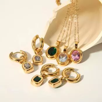 Легкое роскошное овальное ожерелье с цирконием, серьги, комплект из 18-каратного золота, подвеска из нержавеющей стали, персонализированное украшение высокого класса