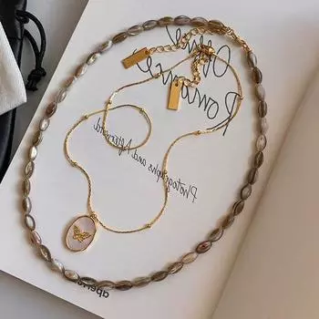 Легкое роскошное овальное ожерелье с бабочкой из ракушек, украшенное бисером, фритиллярией, женская уникальная высококачественная темпераментная универсальная цепочка на шею, цепочка на ключицу