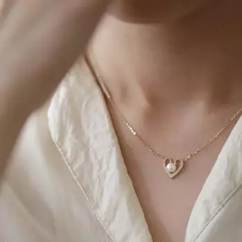 Легкое роскошное ожерелье из стерлингового серебра 925 пробы с покрытием из 14-каратного золота с жемчугом, романтическая любовь, ретро-цепочка с персиковым сердцем на ключице 40+5cm