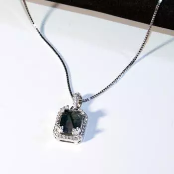 Легкое роскошное ожерелье из зеленого мохового агата S925 пробы, модная простая квадратная подвеска из водного агата на ключицу зелёный