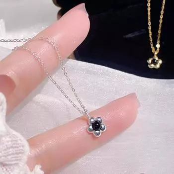 Легкое роскошное ожерелье с черным камнем и цветком для женщин, нежное, современное, милое и модное, длинный стиль