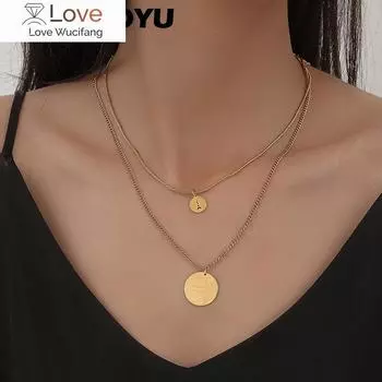 Легкое роскошное ожерелье с подвеской в виде диска и букв для женщин, многослойное ожерелье из нержавеющей стали, сексуальная цепочка на ключицу