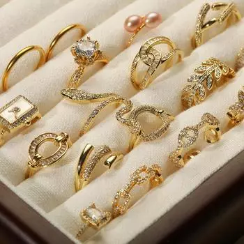 Легкое роскошное позолоченное медное инкрустированное циркониевое открытое кольцо, персонализированная мода и высококачественные ювелирные изделия женская мода