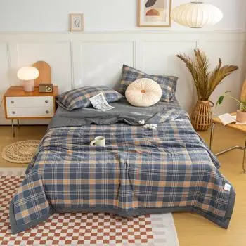 Легкое роскошное простое клетчатое одеяло, летнее, легкое, можно стирать в стиральной машине, мягкое, удобное, дышащее, можно спать голым 150x200cm Single 1Pc