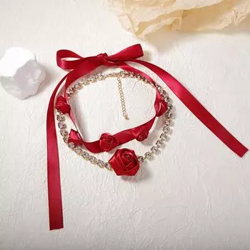 Легкое роскошное романтическое двухслойное трехмерное ожерелье из роз красный