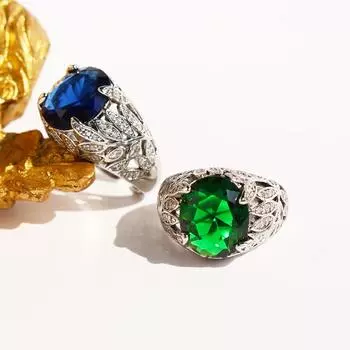 Легкое роскошное тяжелое промышленное инкрустированное изумрудное циркониевое открытое кольцо с листом полое сапфировое кольцо ювелирные изделия 225 opening adjustable
