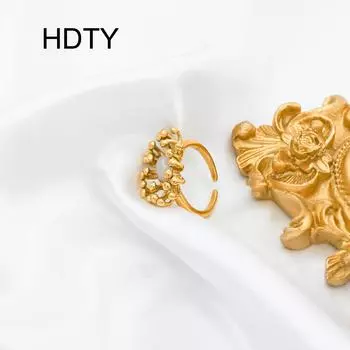 Легкое роскошное трехмерное открытое кольцо с цветком, инкрустированным камнем, титановая сталь, покрытая 18-каратным золотом, темпераментное модное кольцо высокого класса Opening adjustable золотой