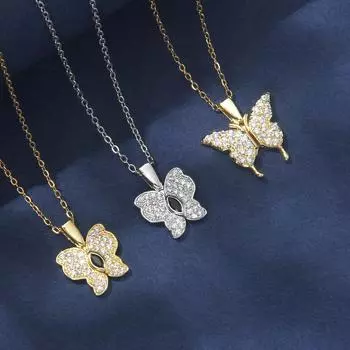 Легкое, роскошное, универсальное, двухслойное ожерелье с бабочкой на ключице, универсальное ожерелье с микро-инкрустацией из меди и циркония