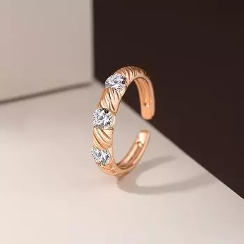 Легкое роскошное витое кольцо, женственное модное регулируемое кольцо из розового золота с цирконием