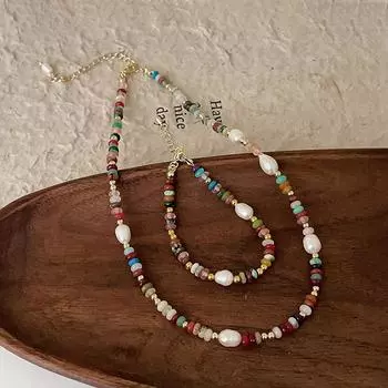 Легкое роскошное высококачественное цветное жемчужное ожерелье с бусинами, женское ретро, элегантное, индивидуальное, модное, универсальное, цепочка на шею, цепочка на ключицу