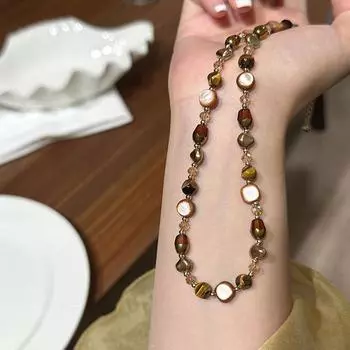 Легкое роскошное высококачественное ожерелье из натурального камня с тигровым глазом, женское ожерелье Майяра в стиле ретро, универсальная цепочка на шею, цепочка на свитер