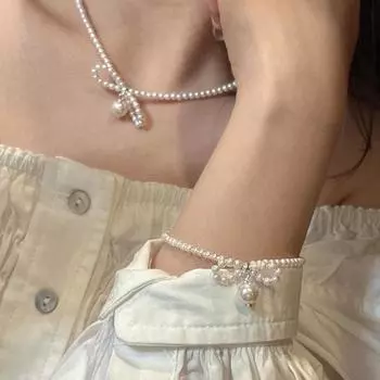 Легкое роскошное высококачественное ожерелье с подвеской в виде жемчуга с бантом, женская элегантность, индивидуальность, мода, темперамент, универсальная цепочка на шею, цепочка на ключицу