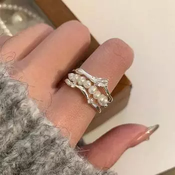 Легкое роскошное высококачественное трехслойное открытое кольцо с цирконием и жемчугом, женственная элегантность, индивидуальность, модный тренд, универсальное кольцо.
