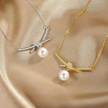 Легкое роскошное жемчужное ожерелье для женщин, ожерелье из стерлингового серебра 925 пробы с узлом, дизайн ювелирных изделий, французская ниша, ретро-цепочка на ключицу Adjustable size