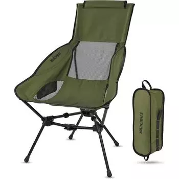 Легкое складное кресло для кемпинга Alocs с высокой спинкой и поддержкой головы для кемпинга на открытом воздухе, путешествий, пляжа, пикника, походов, пешего туризма 1440 чёрный