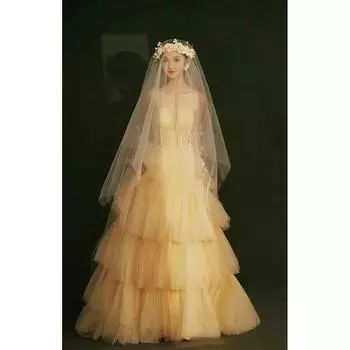 Легкое свадебное платье название свадебное платье одежда пышное цветное платье сексуальное платье-бюстье юбка S жёлтый