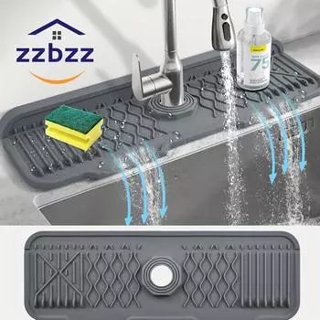 Легкоочищаемый силиконовый коврик для защиты крана от брызг - противоскользящий, с уклоном 5° и складным краем для экономии места и перенаправления воды, для ванной комнаты, использования в автофургоне серый