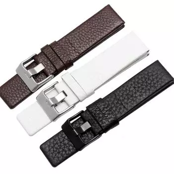 Легкосменный кожаный ремешок для часов, браслет из натуральной кожи шириной 22–30 мм 22mm чёрный/серебряный