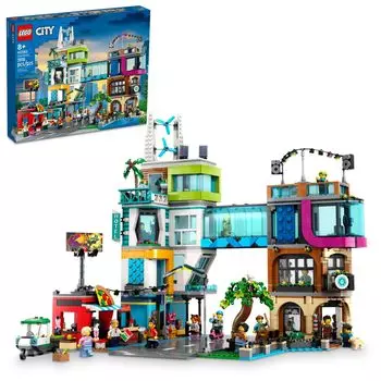 LEGO City Downtown 60380 Многофункциональный игровой набор со смежной комнатой включает в себя 14 вдохновляющих минифигурок персонажей и 1 игрушку-собаку для сенсорного восприятия