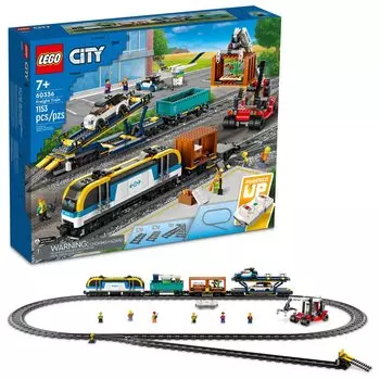 LEGO City Грузовой поезд набор 60336 игрушка с дистанционным управлением для детей от 7 лет и старше с 2 автомобилями 33 трека 2 игрушечные электромобили звук, вагоны, транспортер, детали,