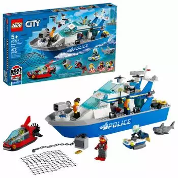 LEGO City Полицейский патрульный катер 60277 Собираем крутую полицейскую игрушку для нового набора 2021 года; Дети, (276 шт.)