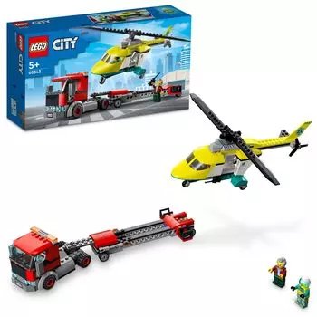 LEGO City Rescue Helicopter Transport Truck 60343 Toy Block Present Vehicle Helicopter Boys Girls Ages 5+