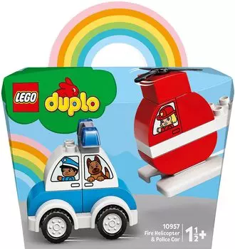 LEGO Duplo First Duplo Пожарный вертолет и полицейская машина 10957 Игрушечный блок Подарок Младенец Малыш Полицейский спасательный вертолет Пожарный Мальчики Девочки 1 с половиной