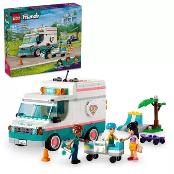 LEGO Friends Набор скорой помощи больницы Хартлейк-Сити с 3 персонажами, идея подарка для детей, девочек и мальчиков, социальная эмоциональная игрушка, автомобиль скорой медицинской помощи