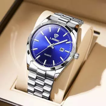 Leibinji LIEBIG Новые мужские часы с календарем и стальным ремешком Водонепроницаемые кварцевые часы Парные часы