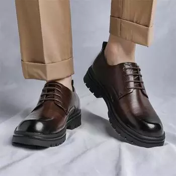 Leisure business round toe leather shoes Retro Classic Versatile Design Wedding Party Outdoor Leisure Walking Leather Shoes 38 чёрный