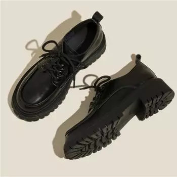 Leisure Leather Shoes for Womens British Style Thick Soles Women Shoes Spring and Autumn New Style Casual Leather Shoes Platform 35