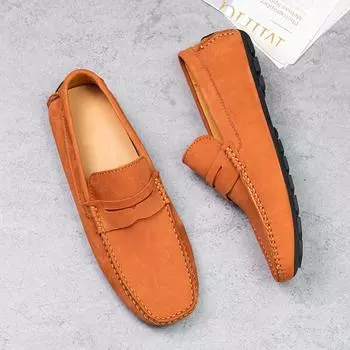 Leisure Mens Suede Leather Flats Slip on Outdoor Casual Shoes Low Top Lazy Shoes Non Slip Loafers Lightweight Moccasins for Male 37