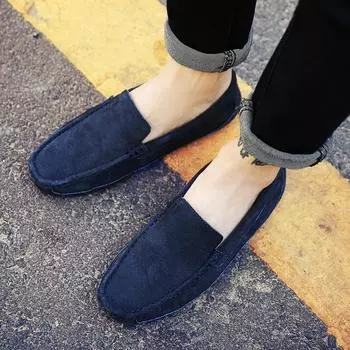 Leisure Moccasins Slip on Driving Shoes Luxury Male Flats Men Casual Shoes Fashion Male Loafers Leather Suede Soft Men s Shoes 38 темно-синий