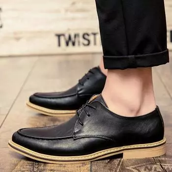 Leisure New Style Leather Shoes for Men Business Shoe Lace Up gentleman Male Wedding Party Classic black walking shoes 38 чёрный
