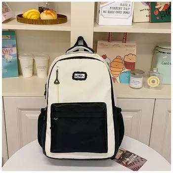 Leisure niche simple new nylon versatile large capacity double shoulder contrasting color commuter travel backpack чёрный