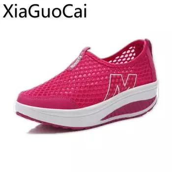 Leisure Round Toe Women Platform Casual Shoes Newest Hollow Ladies Breathable Mesh Sneakers Womens Flats Casual Shoes 7.5 серый
