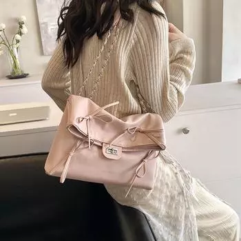 Мягкая большая сумка для отдыха, новинка 2024 года, летняя, большая вместительная сумка через плечо, модная модная сумка через плечо с бантом