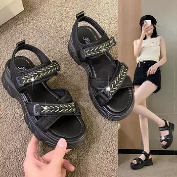 Летние босоножки на толстом каблуке 35 чёрный